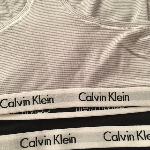 NWT Calvin Klein 2pk Bralette Blk,Gry/WhT stripe,S - Picture 6 of 7